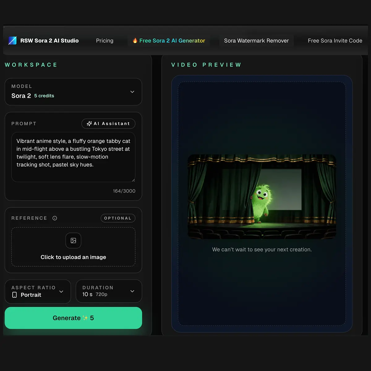 RSW Sora 2 AI Studio screenshot